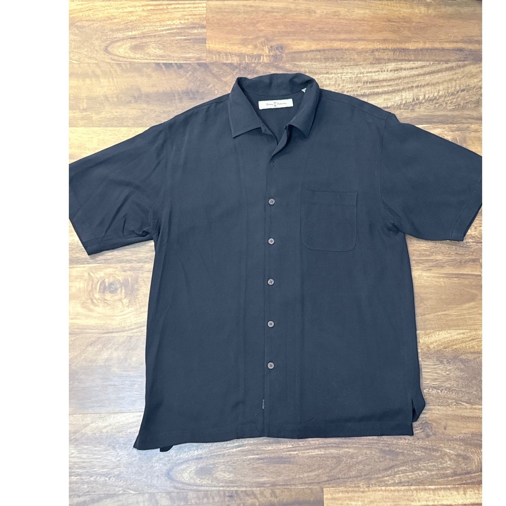 Tommy Bahama Mens Black 100% Silk Short Sleeve Button Down Camp Shirt Small